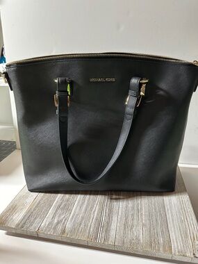 Michael Kors Black Saffiano Tote with Gold Hardware